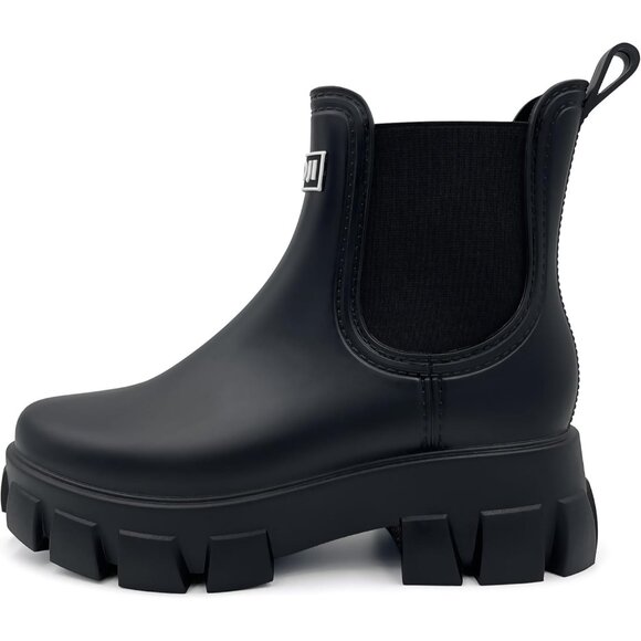 Durable Black Rubber Ankle Chelsea Rain Boots - Waterproof & Non-Slip - Picture 2 of 7